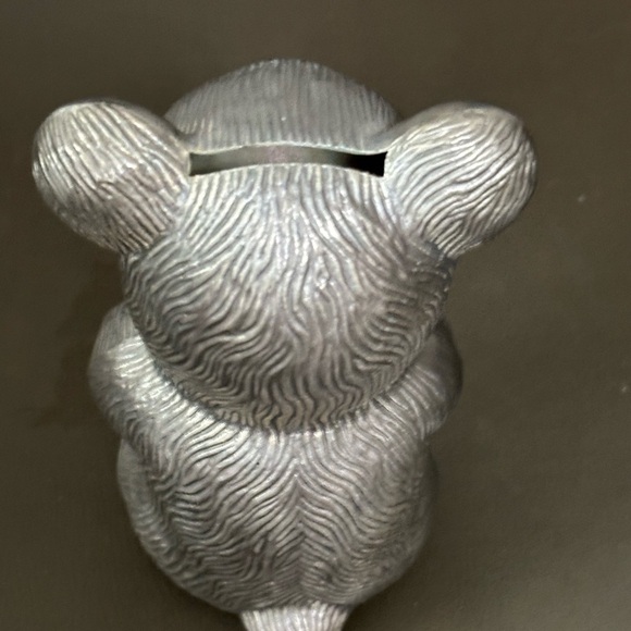 Vintage piggy bank pewter Teddy Bear Coin Bank with Bow Tie  – Nursery Baby Gift - Picture 5 of 6